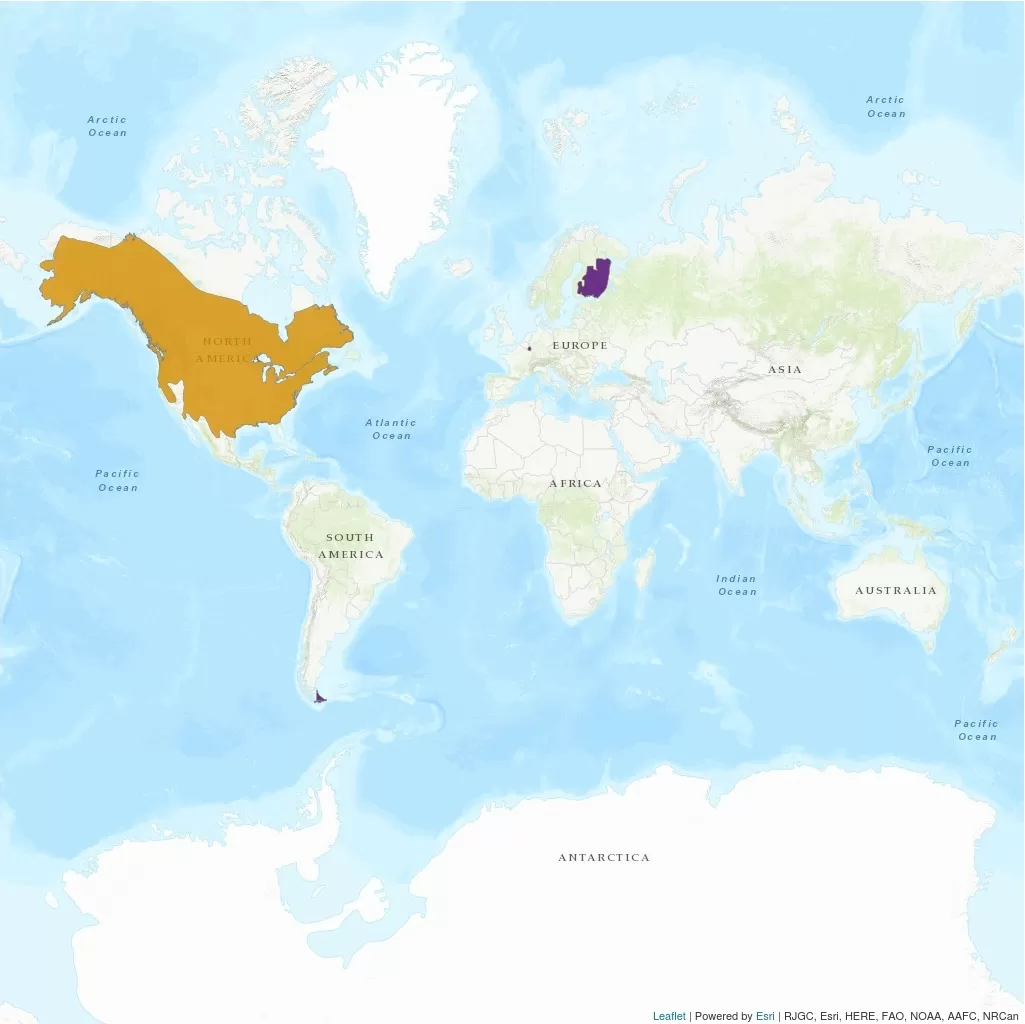 Distribution Castor canadensis - IUCN